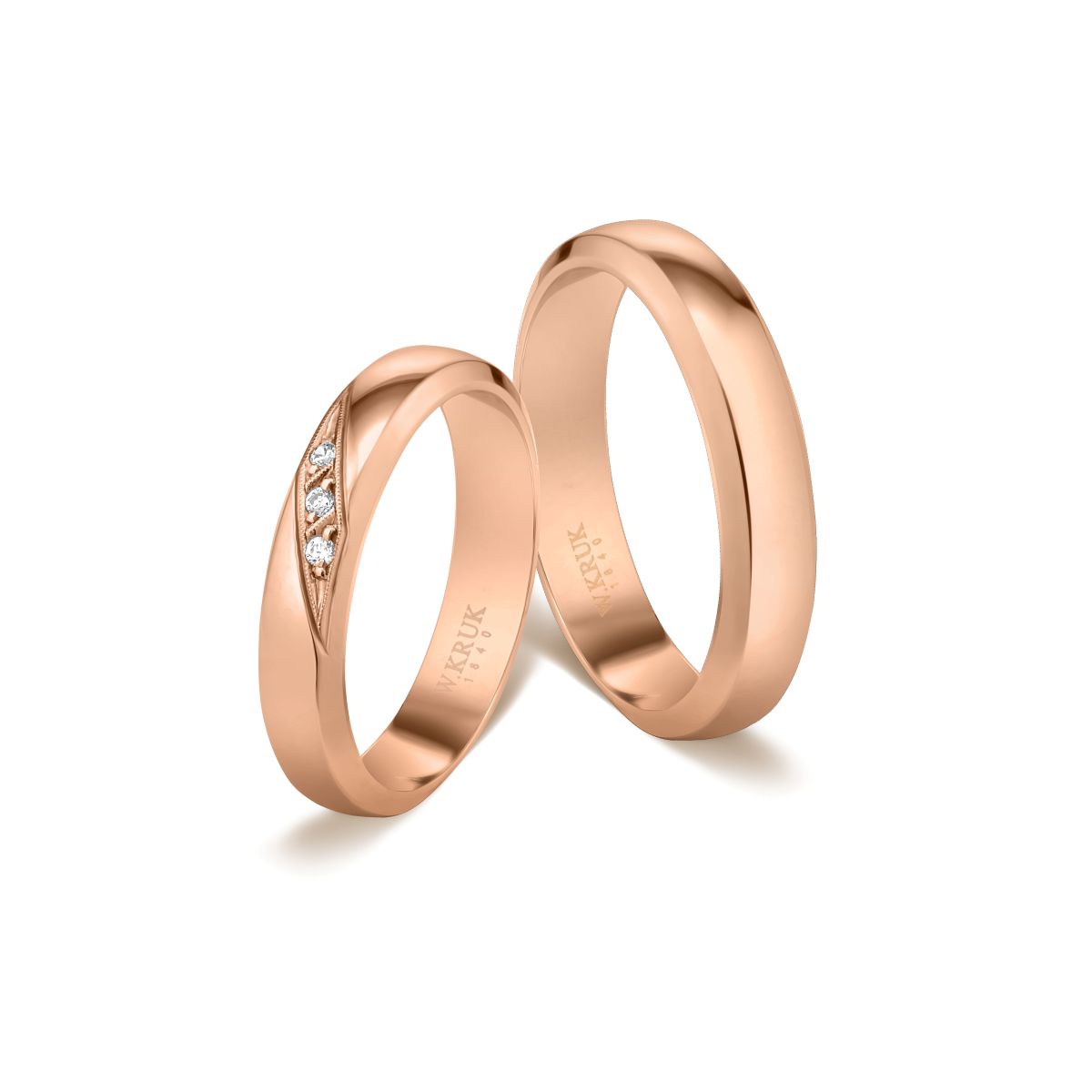 Damska i męska obrączka w kolorze rosę gold
